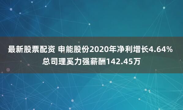 最新股票配资 申能股份2020年净利增长4.64% 总司理奚力强薪酬142.45万