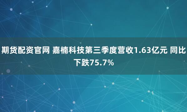 期货配资官网 嘉楠科技第三季度营收1.63亿元 同比下跌75.7%
